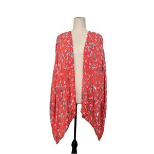 Billabong Kimono Open Front Coral Floral Women’s S/M Boho‎ Swim Cover Festival